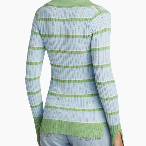 Ramy Brook Light Blue and Green Striped Cardigan - Picture 3 of 6